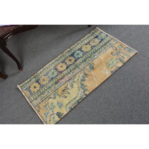 Alfombra de lana amarilla azul Vintage 1,6X3,1 pies turco clásico área grande Patchwork Hali patrón látex Rectangular pasillo para habitaciones - Product Image 2