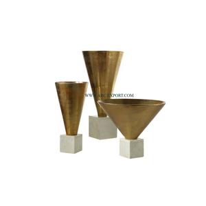 Set of 3 Decorative Sculpture With Marble Base Different Shape Creative Art HandmadeGold Color Object Top Quality Sculpture - Product Image 1