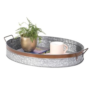Plateau de service en fer galvanisé à l'aspect naturel avec poignée Plateau de service de style ferme industriel Plateau de décoration rustique pour la maison - Product Image 1
