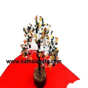 Arbre Chakra en fil de métal doré fait à la main 7 puces de cristal d'agate de pierre Chakra artisanat de pierres précieuses semi-précieuses naturelles - Product Image 1