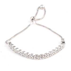 925 Sterling <b>Silver</b> Waterway Elevator Chain <b>Bracelet</b> Elegant Crystal <b>Bangle</b> - Product Image 4