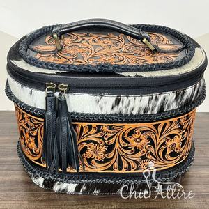 Boîte de maquillage portable en cuir usiné à la main au prix de gros Trousse à cosmétiques de voyage Boîte à bijoux en cuir de vachette véritable avec logo personnalisé - Product Image 1