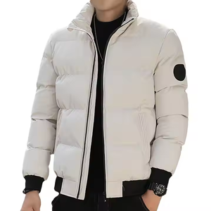 <b>White</b> Men's <b>Puffer</b> <b>Jacket</b> Stand Collar Zipper Closure Polyester Wadding Windproof Casual Winter Coat Front Embroidery High - Product Image 1