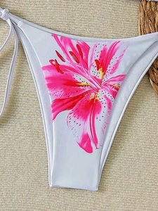 Women's <b>Plus</b> <b>Size</b> Sexy Triangle <b>Tankinis</b> High Leg Floral Print OEM Wholesale Two Piece Swimwear Front Logo Tie Side - Product Image 3