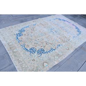 Alfombra Turca Vintage, Alfombra de Lana Azul con Diseño Floral de 5.8x9.3 pies - Product Image 3