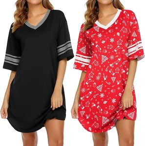 Ropa de dormir de verano Otoño Invierno para mujer, camisón estampado hasta la rodilla, pijama de dibujos animados de manga corta, 3XL, 100% de punto de poliéster - Product Image 1
