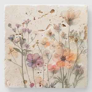 Sous-verre en marbre à fleurs sauvages bohème, sous-verre en pierre naturelle, décoration de printemps pour la maison - Product Image 3