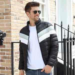 Veste d'hiver pour hommes, avec logo personnalisé imprimé, coupe-vent chaud et léger en patchwork pour les activités de plein air - Product Image 1