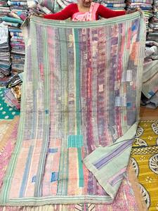 Indian Handmade Cotton Kantha <b>Patchwork</b> Reversible Quilt 300 Thread Count 40 Count Fabric Colorful Bohemian Bedding <b>Throw</b> - Product Image 2