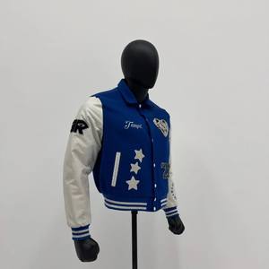 Blue <b>White</b> Wool Varsity <b>Jackets</b> Style Custom Varsity <b>Jacket</b> Men's Wholesale Letterman <b>Jacket</b> With Leather Sleeves - Product Image 4