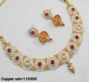 INDIAN TRADITIONAL and FASHIONABLE COPPER <b>JEWELLERY</b> BRIDAL WEDDING <b>JEWELLERY</b> SET for WOMEN EARRINGS and NECKLACE SET - Product Image 2