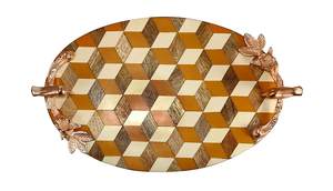 Rectangulaire en or avec poignées en cuir. Plateau de service rectangulaire luxueux avec une finition dorée brillante poignées en cuir marron 2025 - Product Image 3