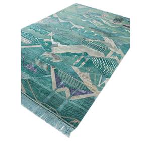 Tapis en laine et soie de bambou noué à la main Manchaha Green, géométrique rectangulaire pour la maison, le couloir, épaisseur 10 mm - Modèle Les-2207, tapis Jaipur - Product Image 2