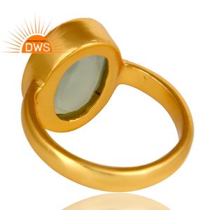 Vente chaude en argent sterling plaqué or 18 carats naturel Aqua calcédoine pierre précieuse bague empilable Demi fabricant de bijoux fins - Product Image 3