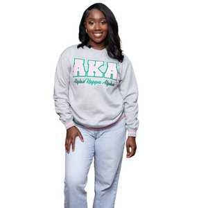 Sweat-shirt gris KAKA Alphaa sororité rose vert lettres, pull confortable pour femmes pour style universitaire et décontracté Streetwear vêtements grecs - Product Image 5