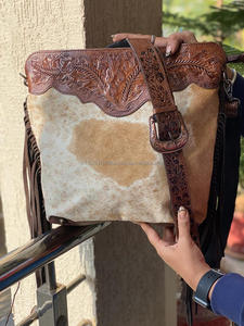 Nuevo superventas cuero mecanizado a mano mujeres occidentales bandolera monedero pelo en piel de vaca flecos bolso de cuero genuino monedero al por mayor - Product Image 4