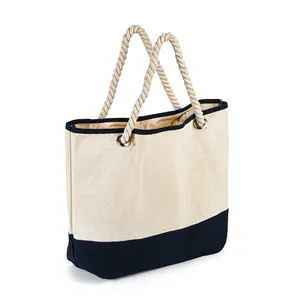 Durable Cotton <b>Tote</b> Bag Rope Handle 17\" X 15\" X 8\" Medium Reusable Eco-Friendly Letter Beach Bag for Advertising Gift 5 Count - Product Image 1
