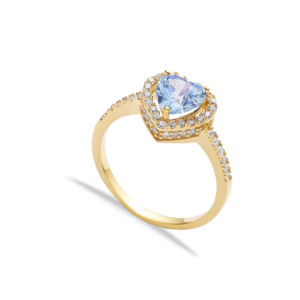 Bague en forme de coeur aigue-marine CZ pierre turque fabriquée à la main en gros en argent sterling 925 - Product Image 1