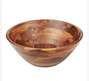 Accessoires de cuisine rustiques Bol à mélanger à salade en bois émaillé durable Table de ferme de stockage en bois classique - Product Image 5