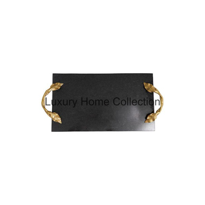 Plateau de service en marbre aspect royal avec poignée en fonte d'aluminium doré en forme de rectangle pour décor de cuisine présentoir de table - Product Image 6