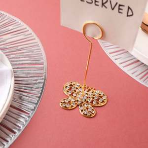 Porte-cartes couleur or, design personnalisé, décoration de table, porte-cartes de mariage moderne en métal, fournitures en perles de diamant - Product Image 6