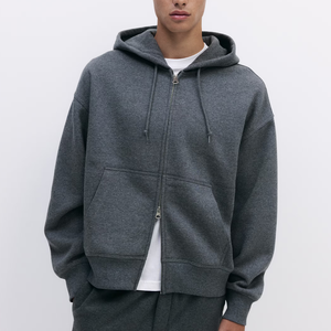 Sweat à capuche zippé pour homme en coton 100% Coupe ample avec épaules tombantes Respirant et coupe-vent - Product Image 1