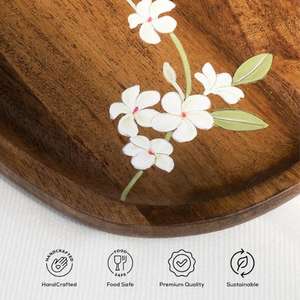 Plateau de service jetable en bois d'acacia moderne, forme ronde, revêtement transparent pour mariage, cuisine, table à manger (couleur personnalisée) - Product Image 5