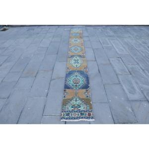 Alfombra Turca Vintage de 1.4x13.3 pies, Alfombra Ombré Azul Marrón - Product Image 1