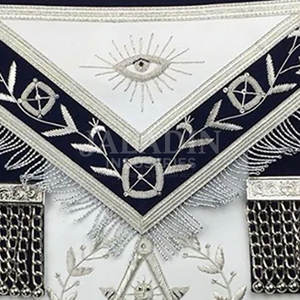 Mandil Masónico de Primera Calidad Bordado a Mano, Mandil de Past Master de Logia Azul, Mandiles de Terciopelo Blanco y Azul - Product Image 6