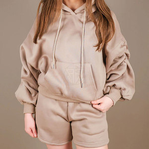 Conjunto de Sudadera con Capucha y Pantalones Cortos Casuales de Invierno para Mujer, Tejido de Felpa Ligero y Ecológico, Sensación Suave, Transpirable y Acogedor, Diseño de 2 Piezas - Product Image 6