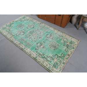 Tapis turc, tapis vintage 3,5x6,46 pieds, tapis en laine vert et blanc à imprimé animal - Product Image 2