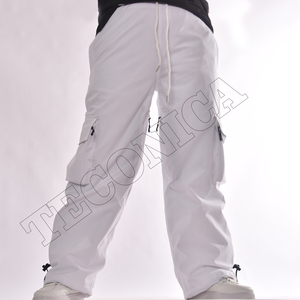 Pantalones Cargo Blancos Extra Grandes con Cintura Ajustable con Cordón, Bolsillos con Cremallera, Dobladillo Ajustable y Corte Holgado - Product Image 2