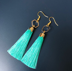 Dangle Hexagone Tassel Boucles d'oreilles/Boucles d'oreilles en argent sterling/Boucles d'oreilles bohème Fringe Tassel Boucles d'oreilles-Or-Long - Product Image 2