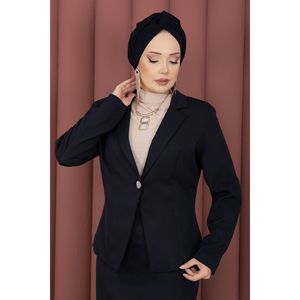 Conjunto de Dos Piezas de Blazer y Falda Azul Marino, Estilo Formal y Casual con Decoración de Botones - Product Image 2