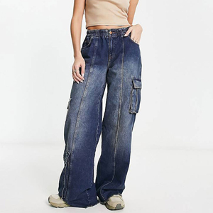 Pantalon Cargo Jeans Ample Décontracté Délavé Coupe Droite Personnalisé OEM pour Femmes, Jeans Femme Street Style Boyfriend - Product Image 6