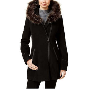 Cappotto con Cappuccio in Finta Pelliccia Nera per Ragazze Maralyn Me, Taglia Extra Small, Trench in Lana, Stampa Effetto Coniglio, Cerniera, Lungo/Corto, Cotone - Product Image 1