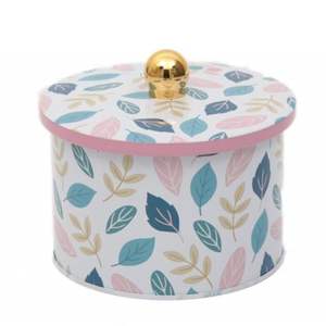 Bote redondo de metal con diseño de hojas de 1.3L con latas de metal con mango de perilla de Ø 140x100mm - Product Image 2