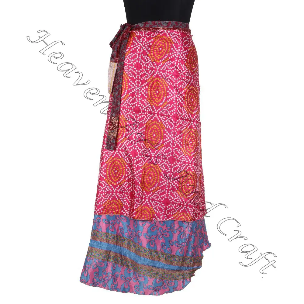 New Indian Silk Saree Wrap Saias Mulheres Desgaste De Seda Do Vintage Sari Longo Comprimento Envoltório Em torno da Saia 2 Camada Reversível saree bohemian