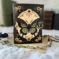 400 Page Grand Papillon En Cuir Grimoire Livre De Sort Vierge Des Ombres Journal De Sorcellerie avec Moth & Morpho Butterfly Design