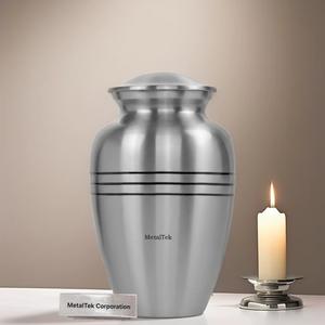 Urnes funéraires en métal aluminium, trois bandes, argent mat, pour cendres humaines, style classique, urnes funéraires décoratives, pots - Product Image 1