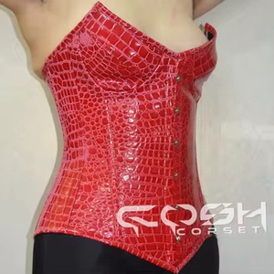 Overbust Steelboned Red Crocodile PVC Corset - Product Image 5