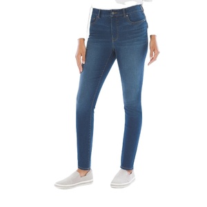 Belle Femme, pantalones vaqueros de mezclilla azules ajustados de tiro medio para mujer, pantalones Boyfriend clásicos elásticos, patrón de retazos de invierno con orillo personalizado - Product Image 5