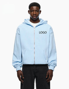 Sweat-shirts à capuche zippés en coton 100% de qualité supérieure bleu clair pour hommes, coupe régulière élégante, ensembles unisexes, logo personnalisé, respirant, séchage rapide, vêtements chauds d'hiver - Product Image 5