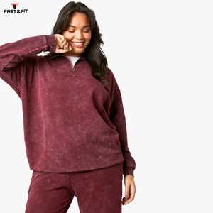 Respirant confortable séchage rapide 100% coton vente entière sweat col roulé fermeture éclair sweats courts pour femme - Product Image 2