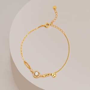 92.5 <b>Silver</b> <b>Bracelet</b> 191374 Rhodium & Gold Plated Ethnic Religious <b>Charm</b> with Face Key Pattern Featuring Diamond Zircon for Gift - Product Image 2