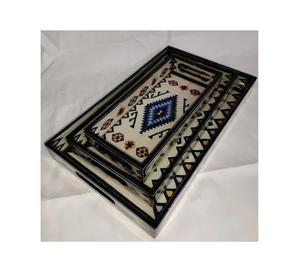 Nouveau design de plateau à thé de luxe plateau de service imprimé en bois pour hôtel décor de table à la maison meilleur prix plateau imprimé fait main - Product Image 6