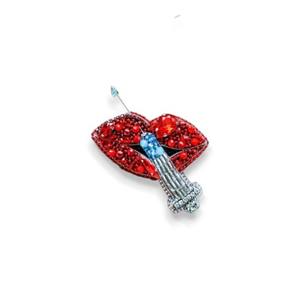 Broche lèvres bleues pour enfants brodée à la main avec des perles de fil de lingot de cristal broche de mode en cuivre pour cadeau de mariage de fête - Product Image 2