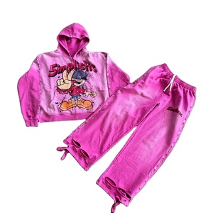 Men Custom DTG Printing Acid Wash Sun Faded Flared Winter Tracksuit Jogger Hoodies <b>Sweatpants</b> <b>Set</b> men's hoodies - Product Image 4