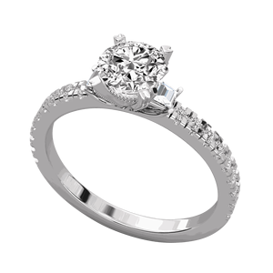 Bague de fiançailles en diamant rond et baguette sertie pour elle - Product Image 4