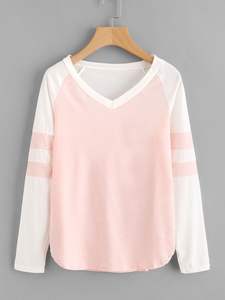 Haute qualité Streetwear goutte épaule femmes noir à manches longues Varsity rayé sweat - Product Image 4